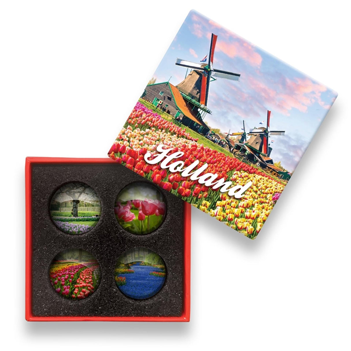 Aimants en verre Champ de tulipes Holland 4 pcs