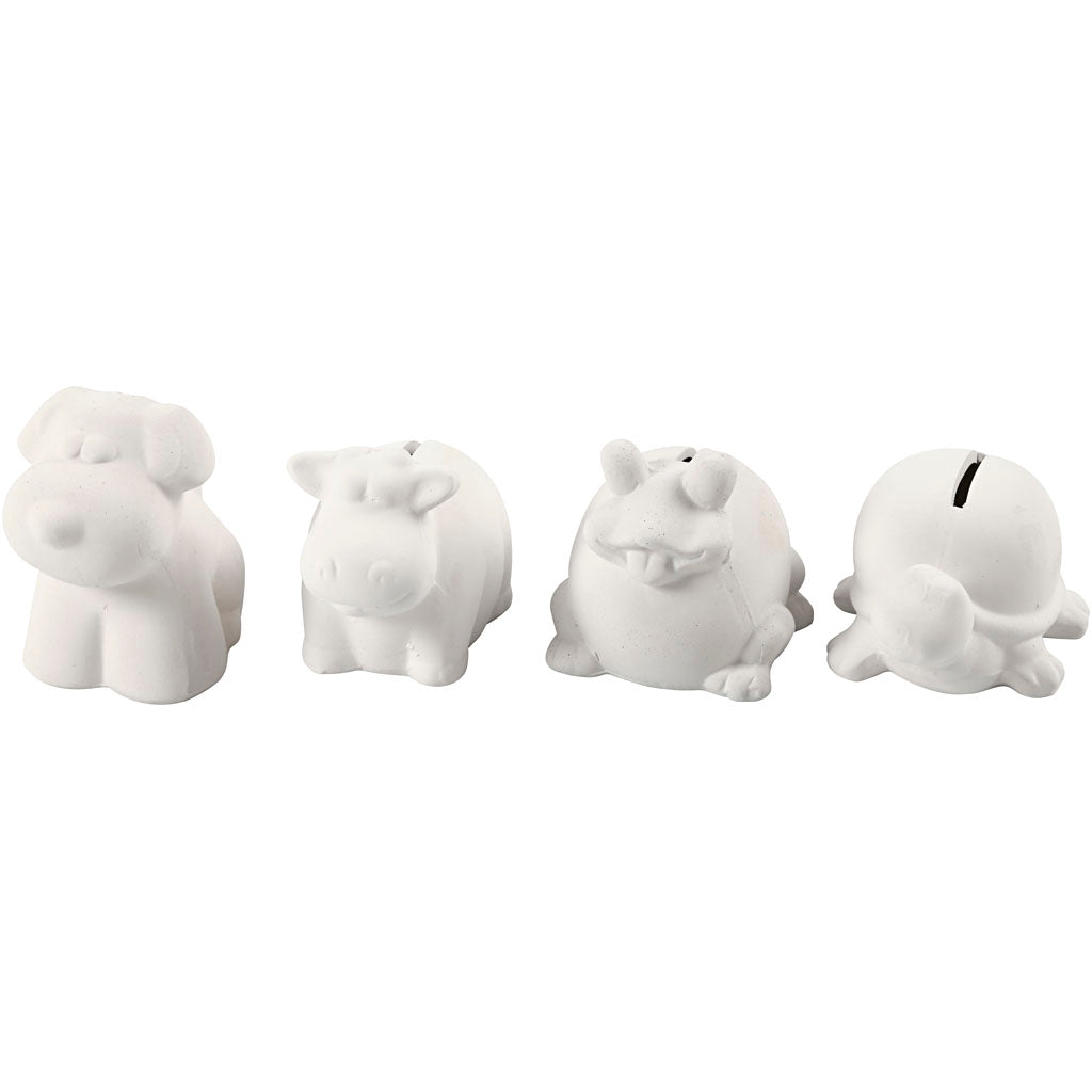 Tirelire animaux Creativ company, h: 7-10 cm, blanc, 4 pièces 1 boîte