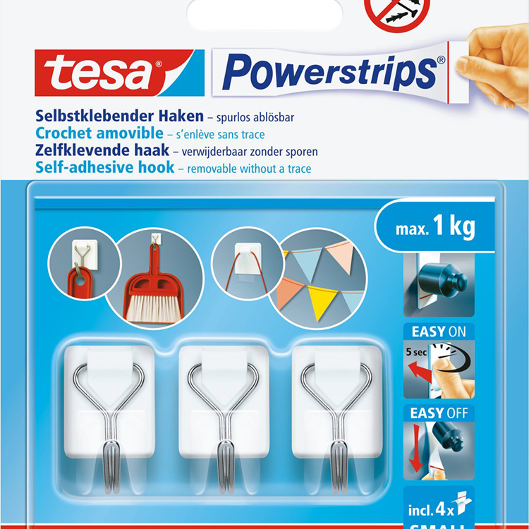 Tesa 1076416 - multiprises fil crochet s blanc autocollant amovible | 6 pièces