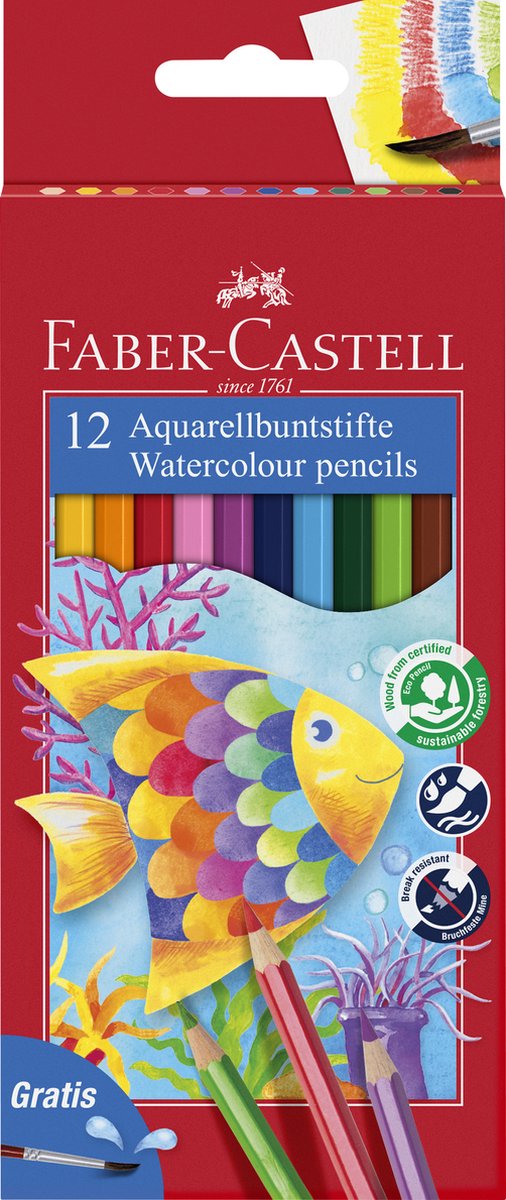 Faber-castell crayon de couleur aquarelle - étui 12 pièces + pinceau - fc-114413