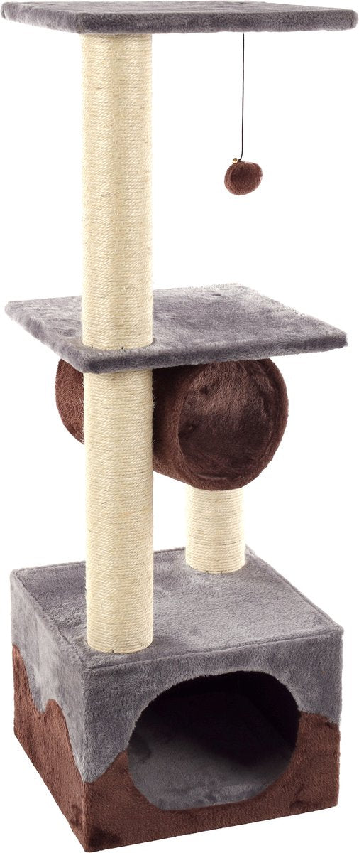 Arbre à chat Flamingo – kangri 5 gris marron – 35 × 35 × 102 cm – arbre à chat en sisal – avec tunnel, plates-formes de couchage pour maison – pour chats