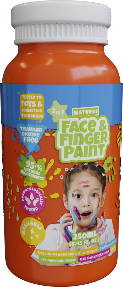 Flacon de peinture au doigt naturel Boti pour le visage - orange, 250 ml