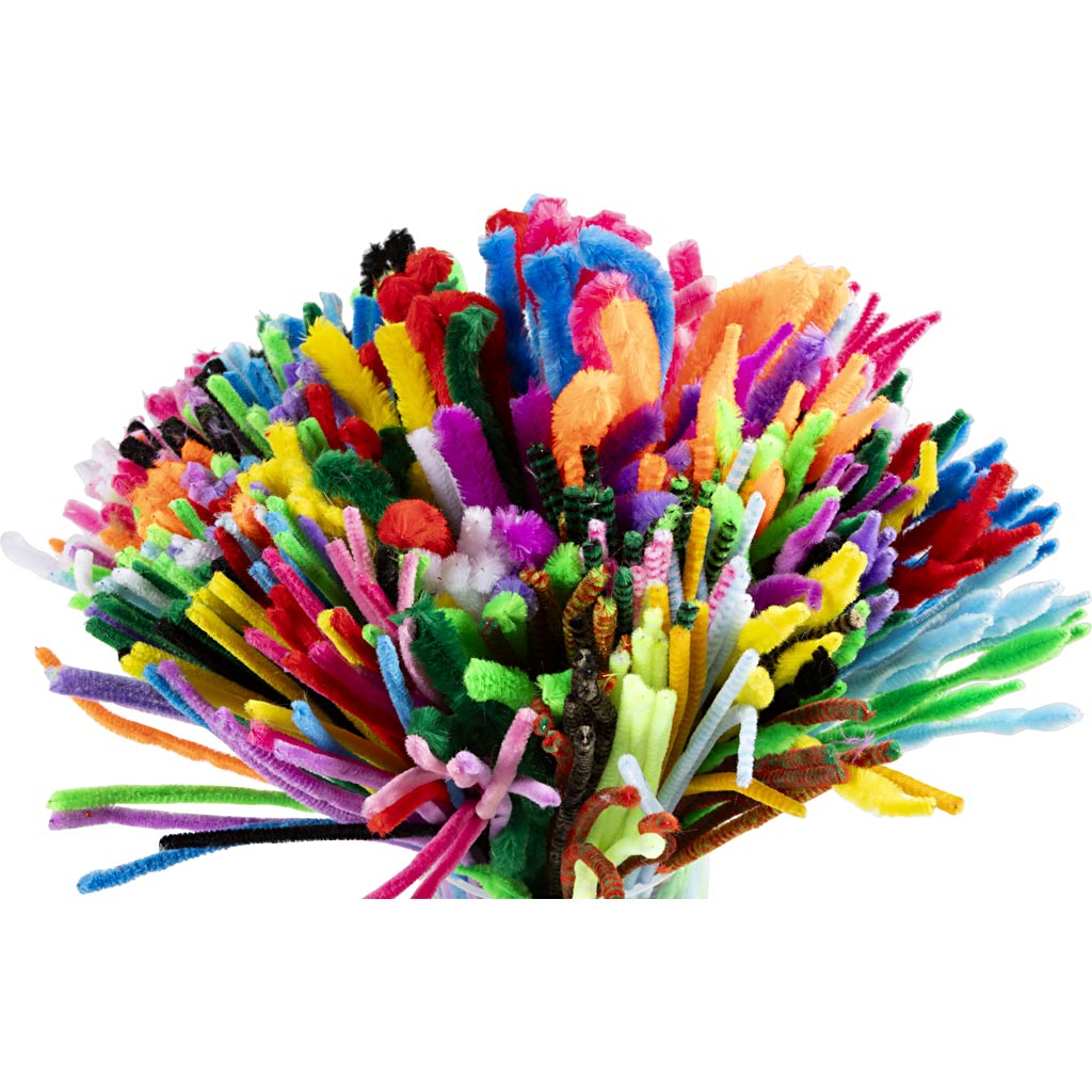 Creativ company chenille, l: 30 cm, épaisseur 6-15 mm, différentes couleurs, 500 div 1 boîte