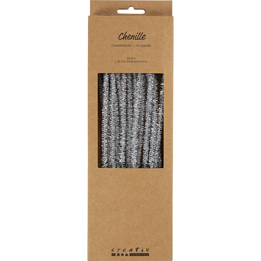 Société créative https : www.ccobby.nl chenille-l-30-cm-thickness-6-mm-glitter-silver-24-piece-1-box