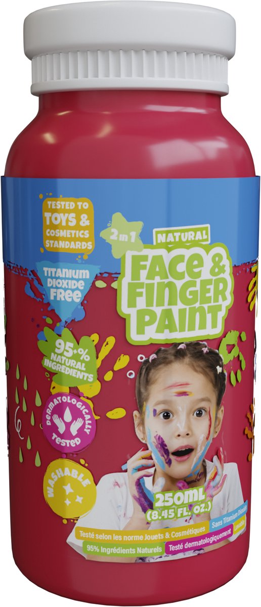 Flacon de peinture au doigt naturel Boti pour le visage - rouge, 250 ml