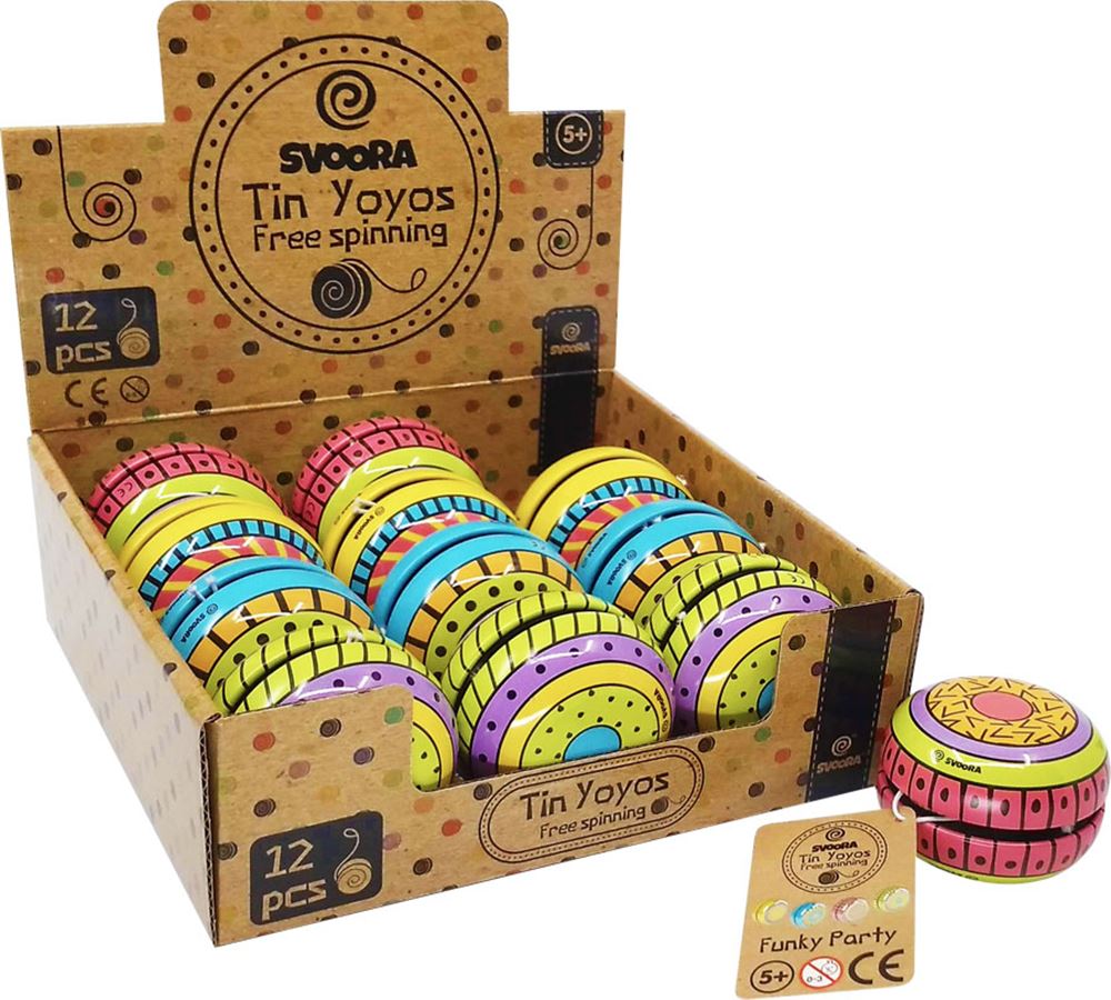 Tin yo-yo's. funky party. 3 assortie. 6+