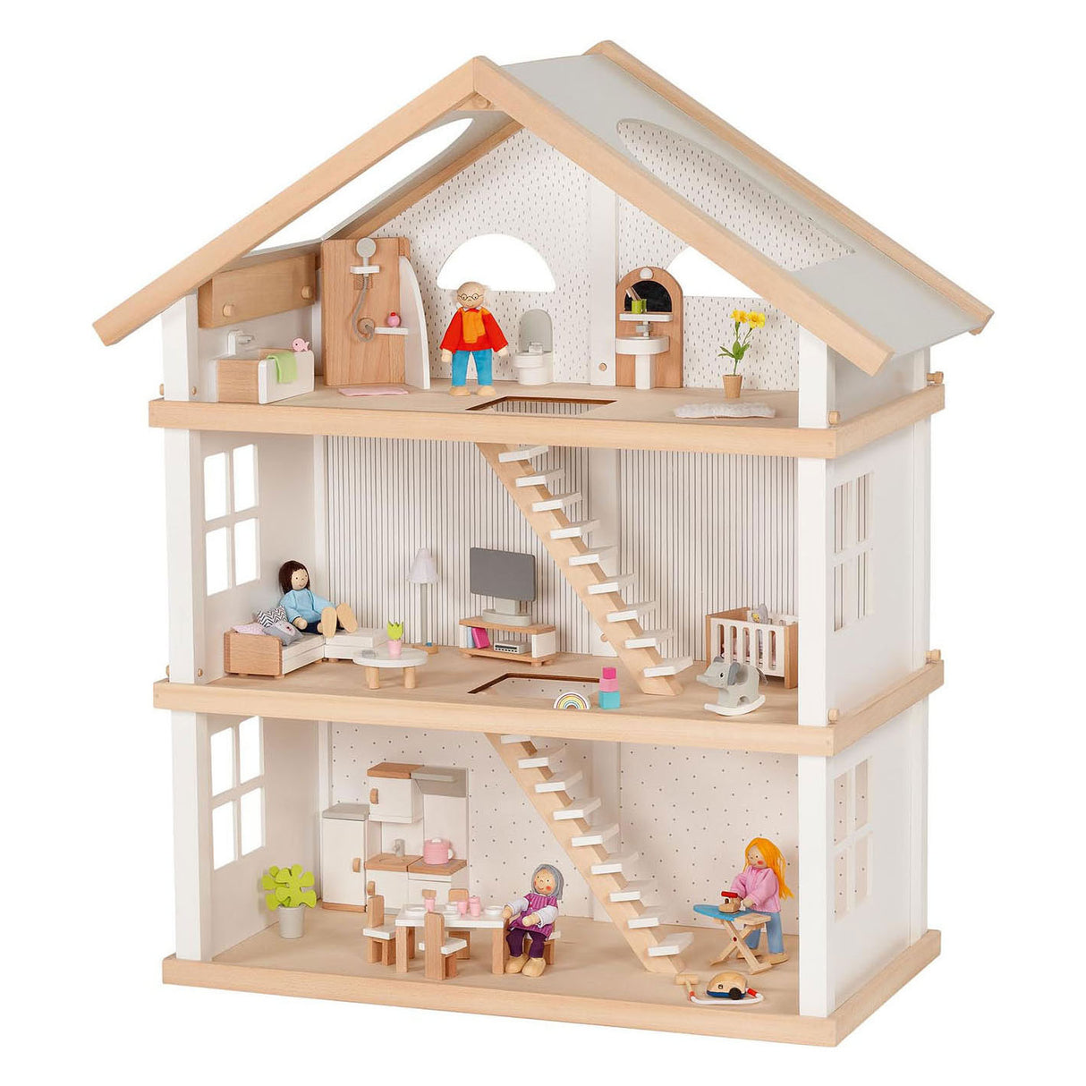 Goki Wooden Poppenhuis Living moderne avec 3 étages