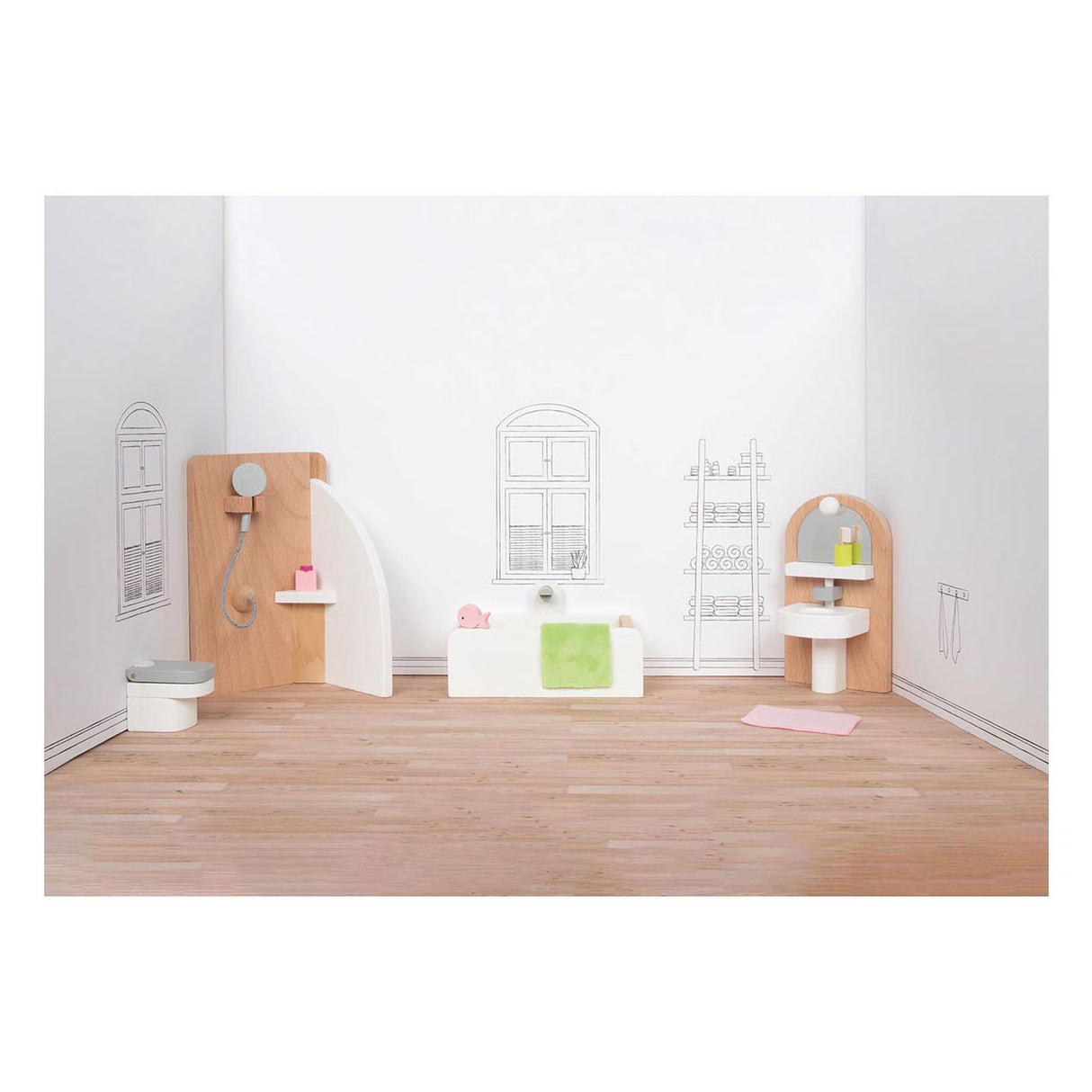 Goki Wooden Puppet Furniture Bathroom, 10dlg.