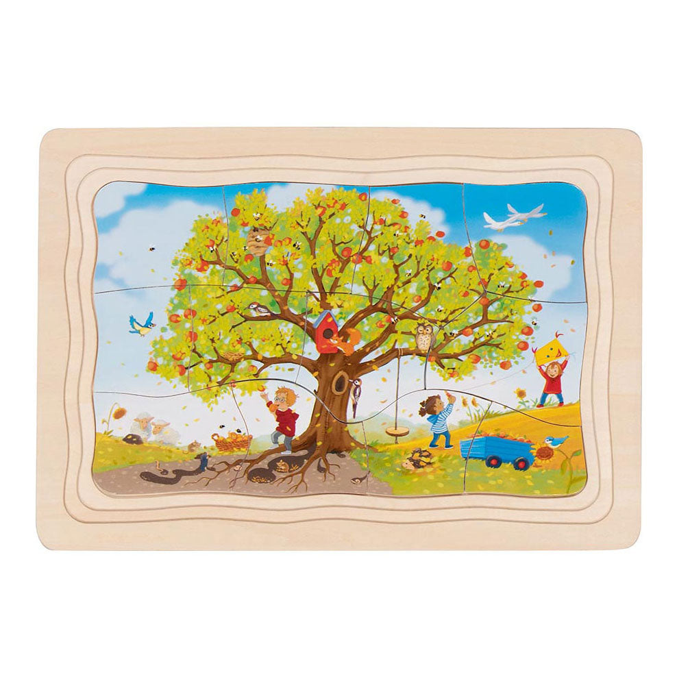 Puzzle Goki - les saisons du pommier - 47 pièces - 4 couches - 28,5x20x1,5cm - bois - 3+