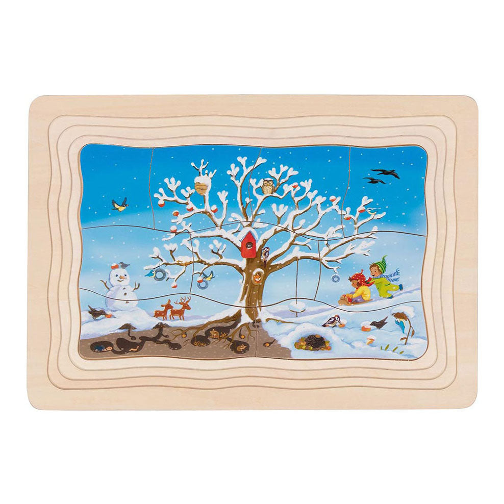 Puzzle Goki - les saisons du pommier - 47 pièces - 4 couches - 28,5x20x1,5cm - bois - 3+