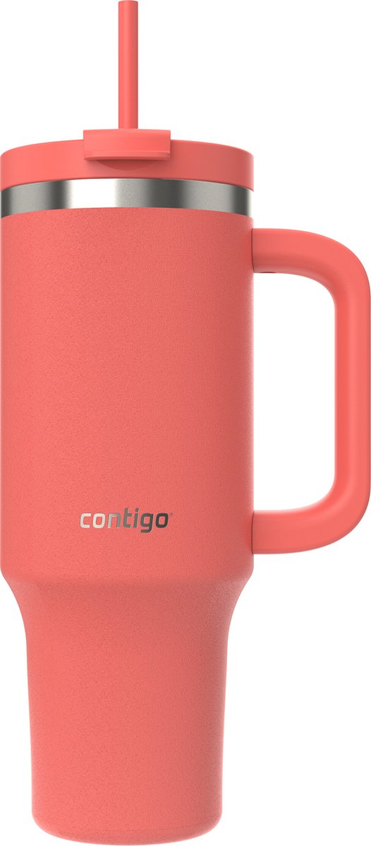 Gobelet Contigo streeterville 1,2 litre avec poignée | bouteille d'eau isotherme en acier inoxydable avec paille et couvercle | froid pendant 29 heures | tasse de voyage | thermos | sans BPA | corail