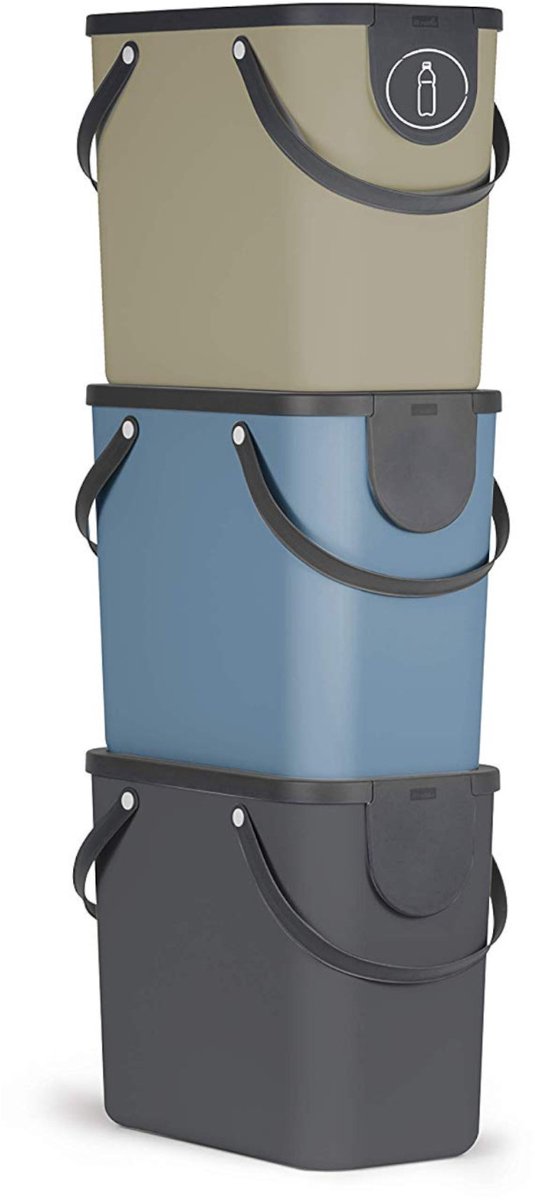 Séparateurs de déchets Rotho Albula - lot de 3 - 25l - noir bleu cappuccino