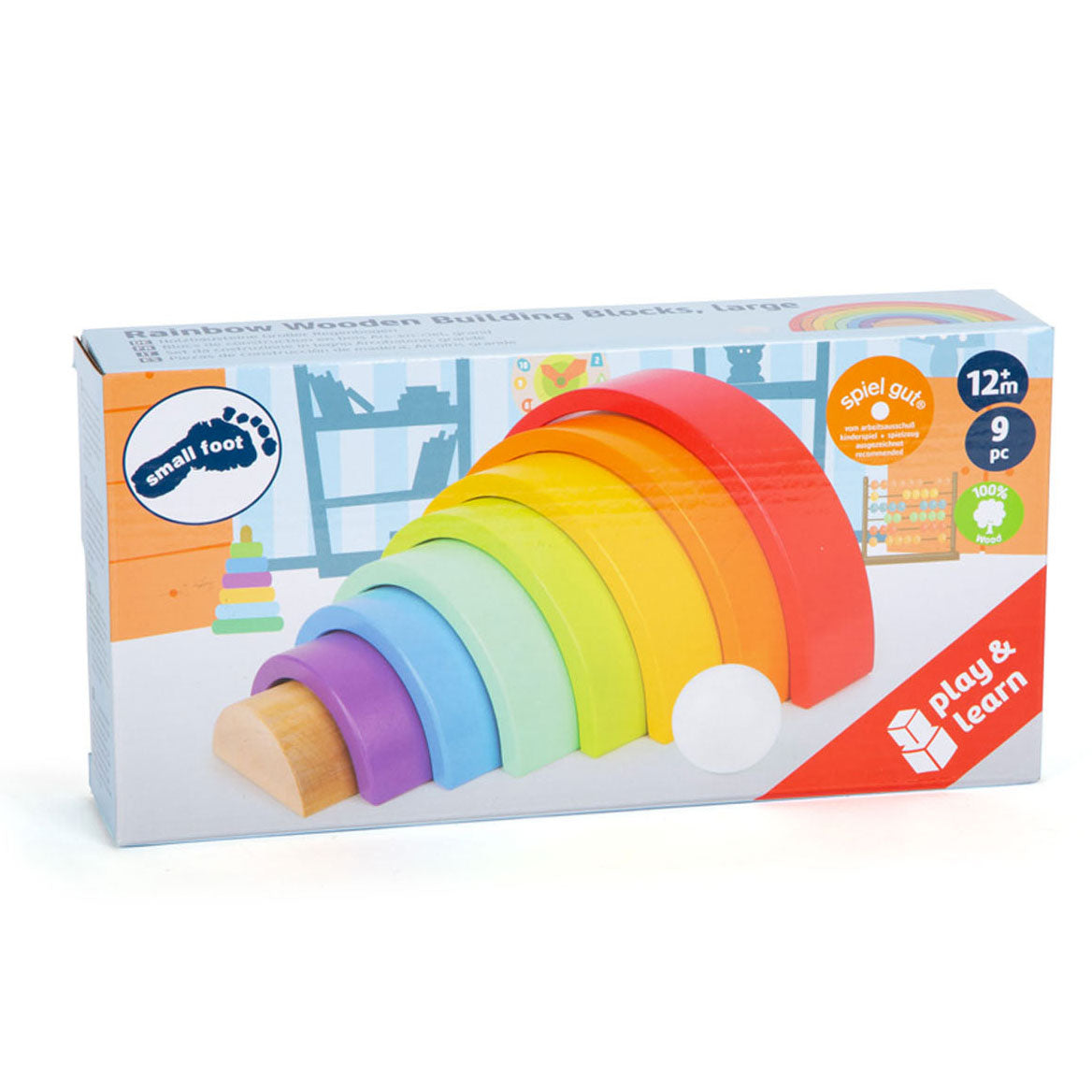 Petit pied - Blocs de construction en bois arc-en-ciel, 9dlg.