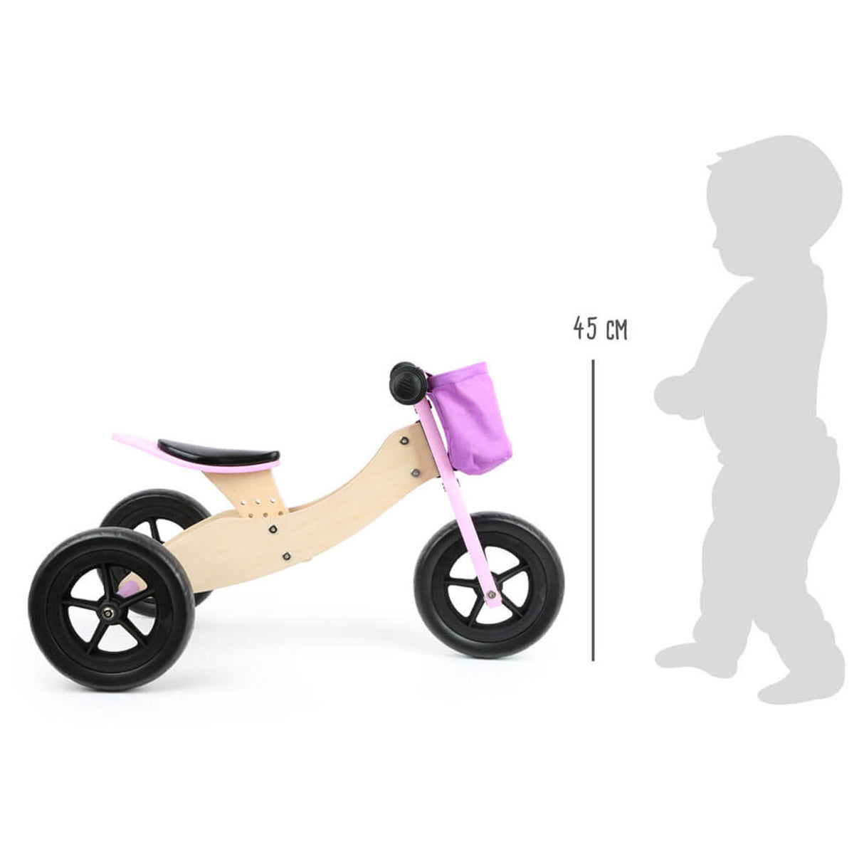 Petit pied - Tricycle en bois et vélo d'équilibre 2in1 maxi rose