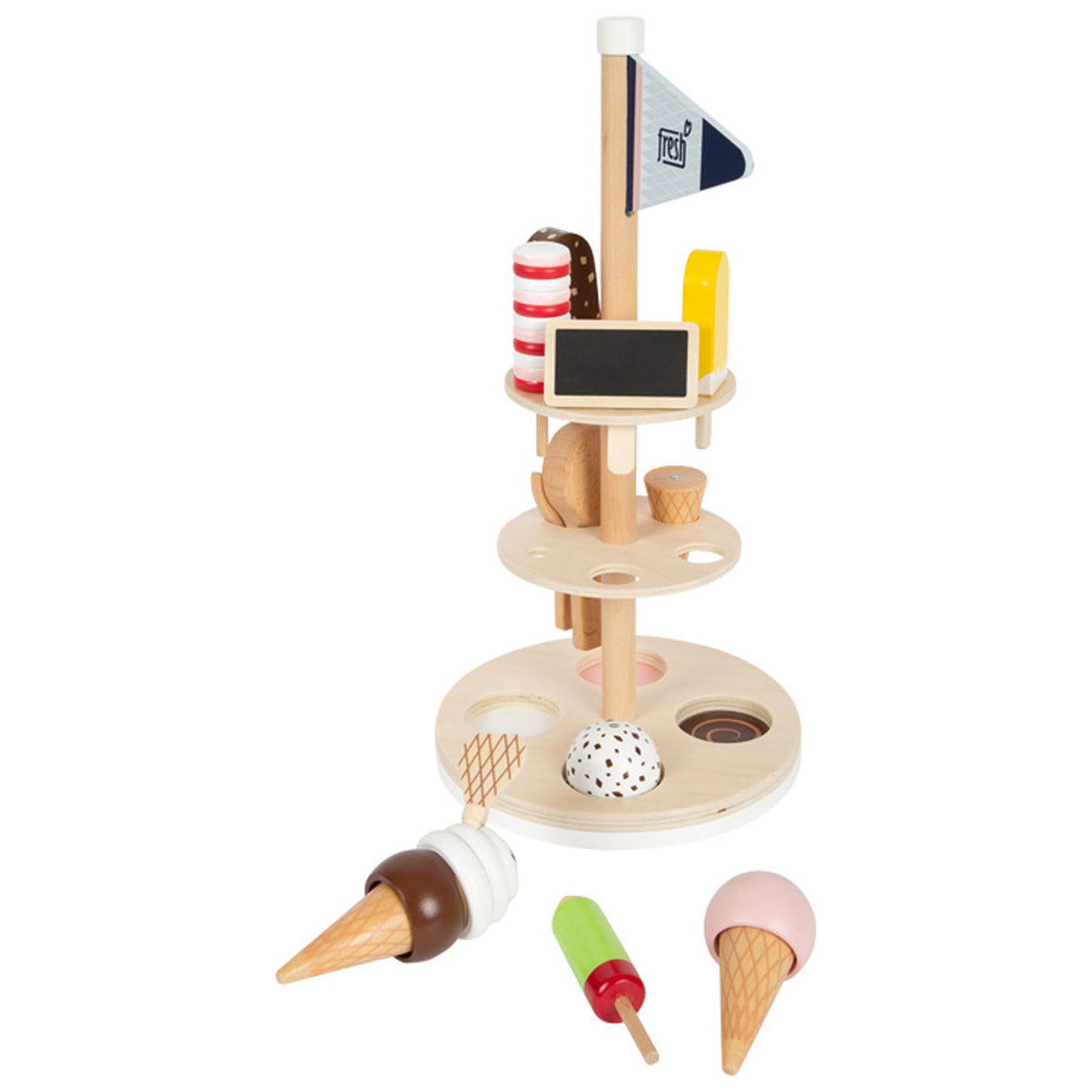Petits glaces en bois avec support, 15dlg.