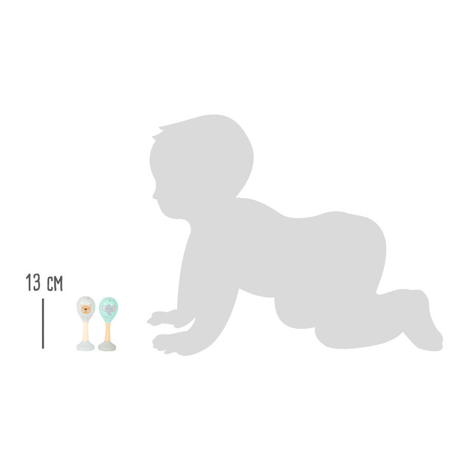 Small foot - hochet bébé en bois maracas animal, lot de 2