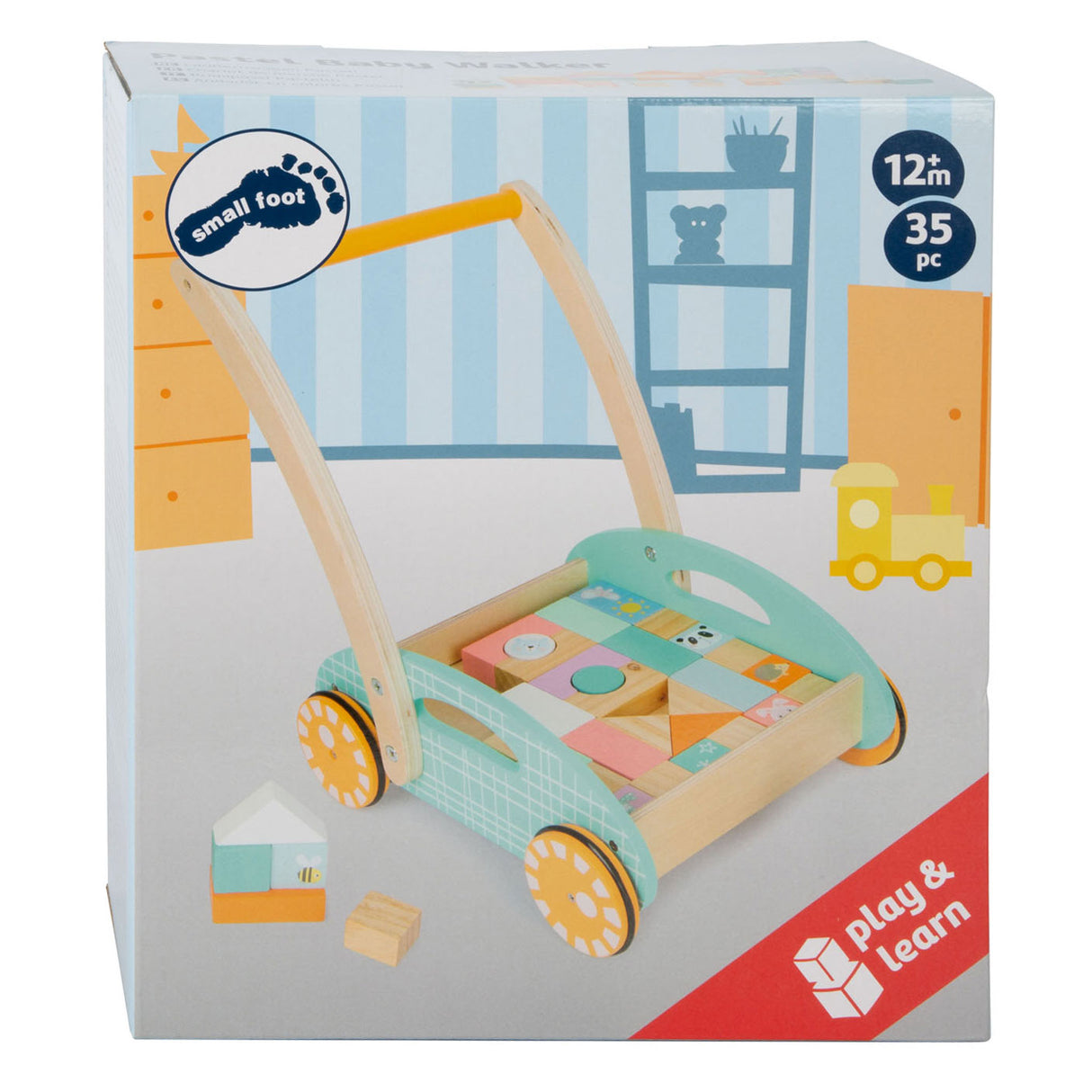 Small foot - trotteur en bois avec blocs pastel, 35 pièces.