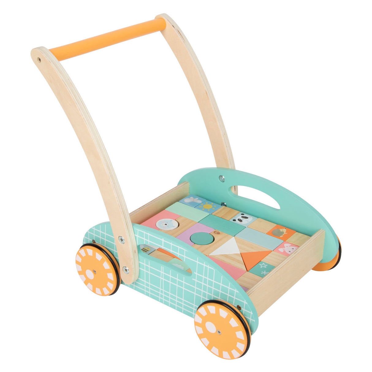 Small foot - trotteur en bois avec blocs pastel, 35 pièces.