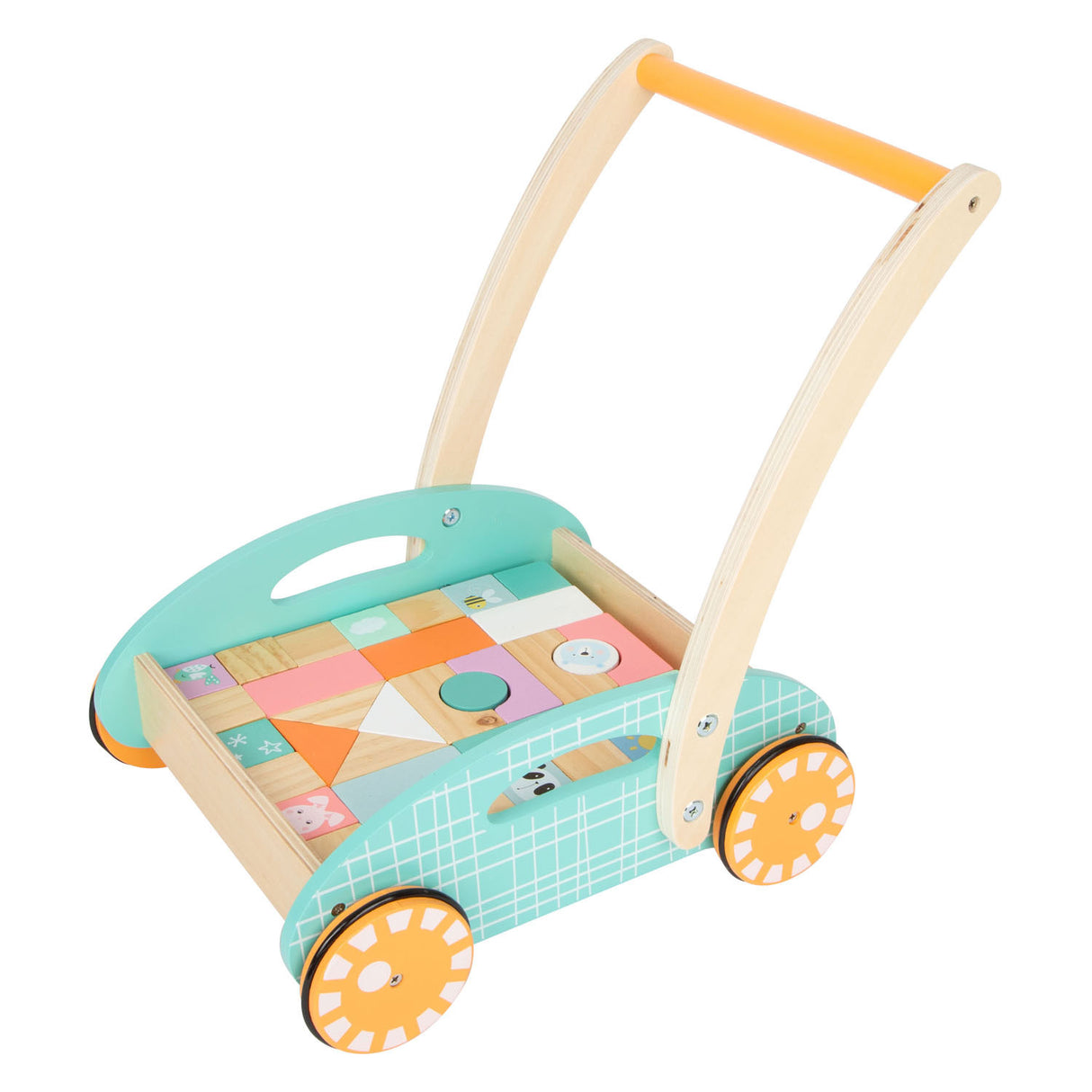 Small foot - trotteur en bois avec blocs pastel, 35 pièces.