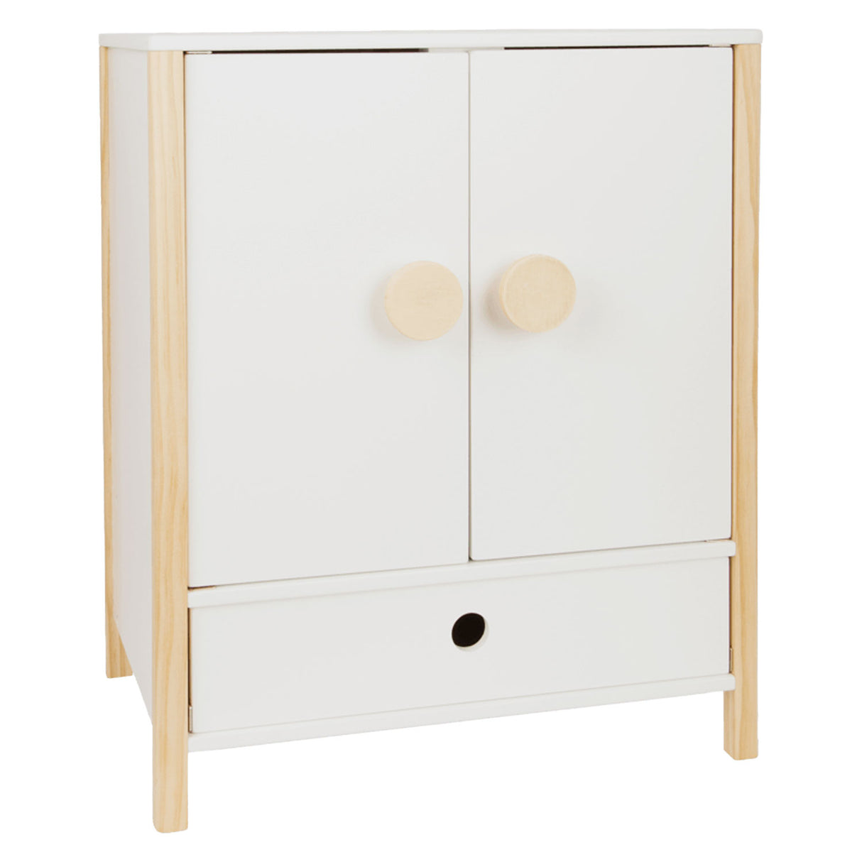 Petite garde-robe de poupée en bois à petit pied avec des cintres, 3dlg.