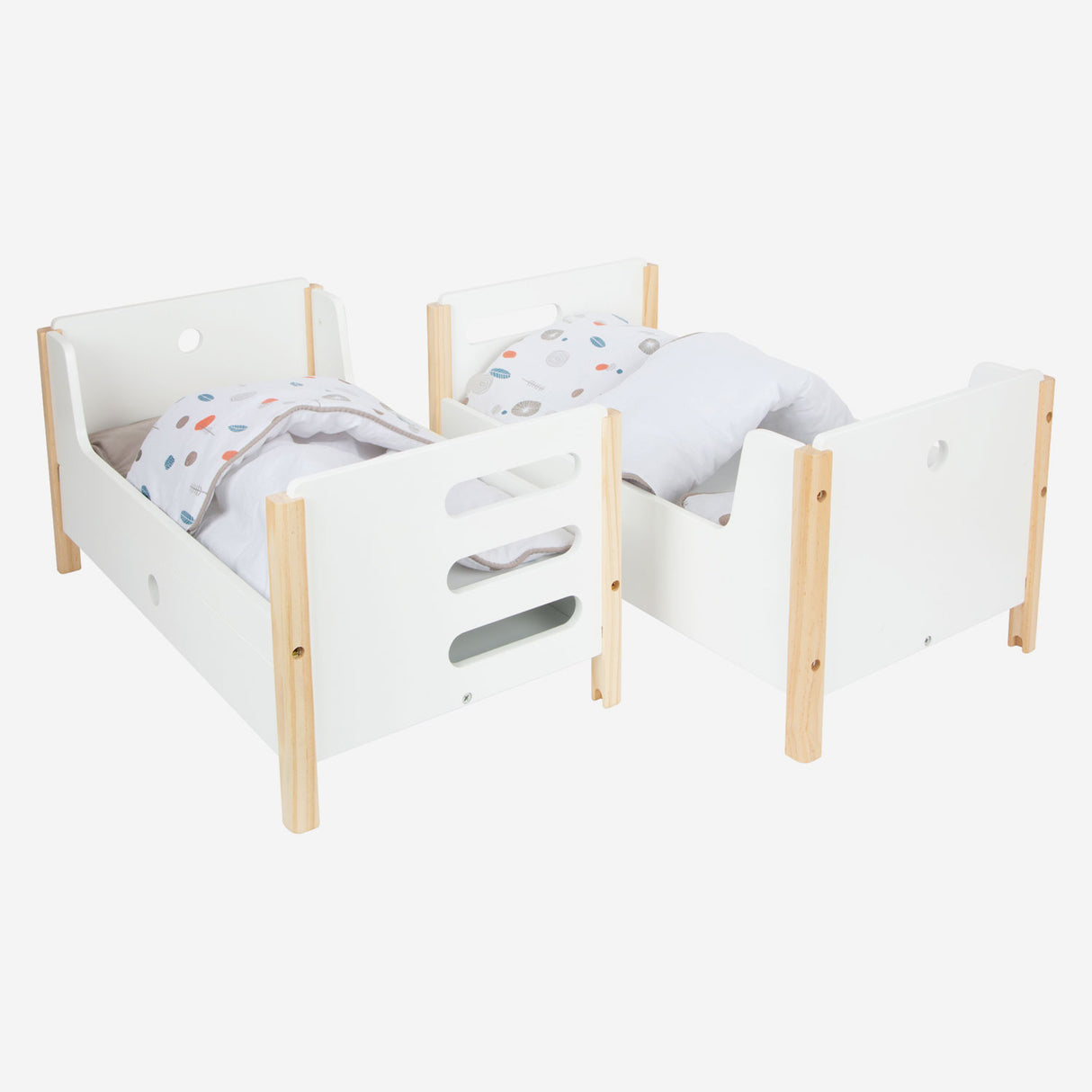 Small foot - Lit mezzanine pour poupée en bois petit bouton avec literie, 6 pièces.