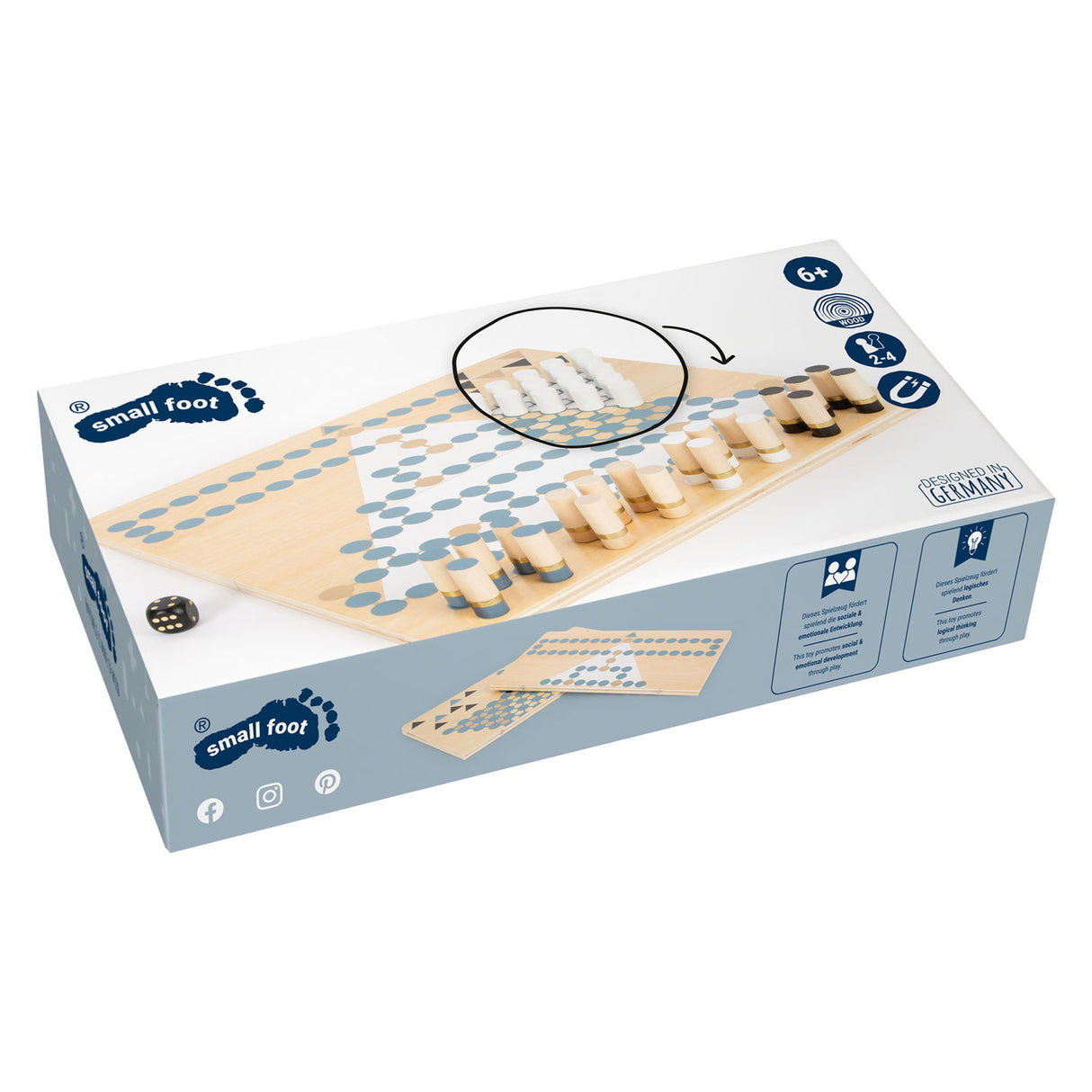 Small foot - jeu de société en bois barricade et halma 2en1