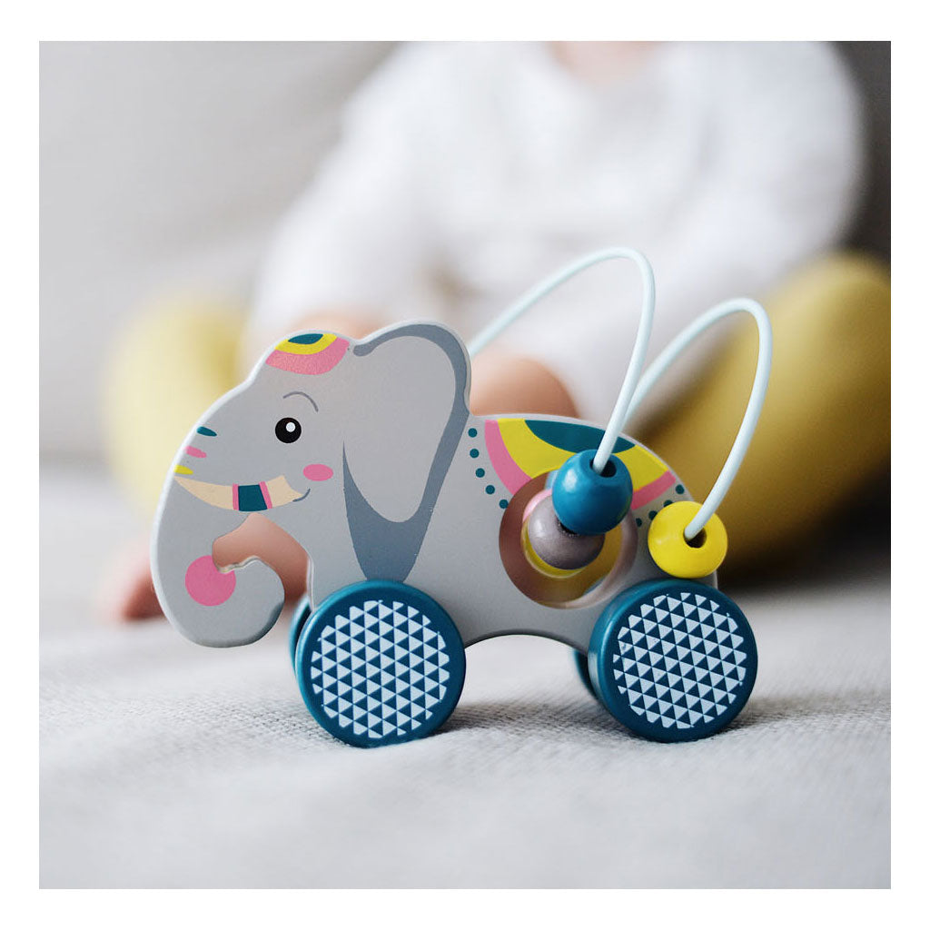 Small foot - figurine éléphant à pousser en bois avec moteur spirale