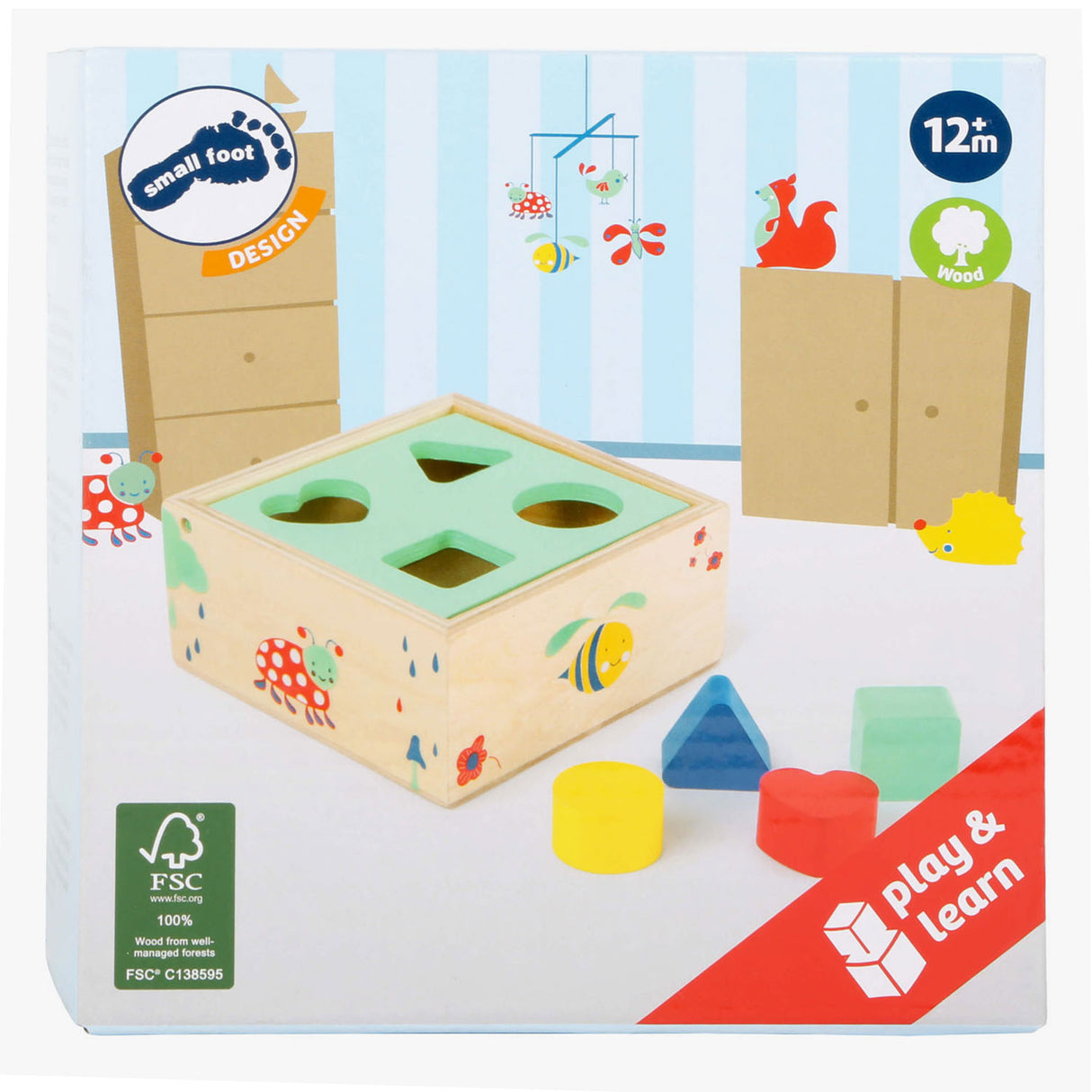 Small foot - trieur de formes en bois avec blocs naturels, 5 pièces.