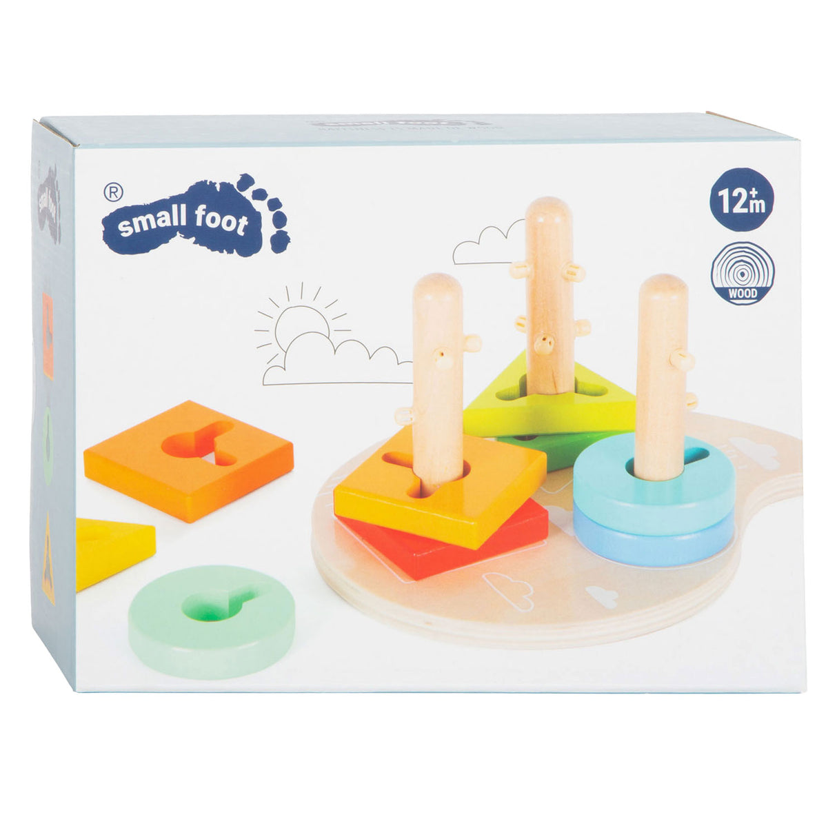 Small foot - formes en bois et tri motricité jouets à empiler, 10 pièces.