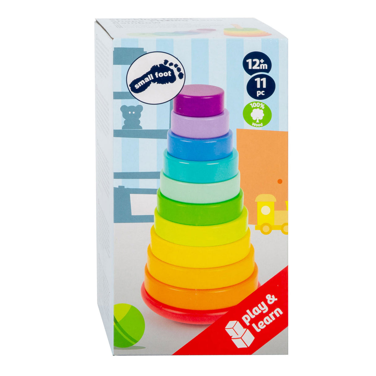 Small foot - tour empilable en bois arc-en-ciel, 11 pcs.