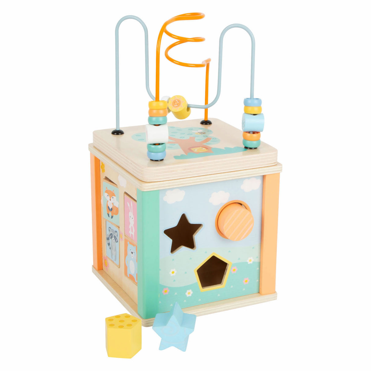 Small foot - cube d'activités en bois et spirale de motricité pastel