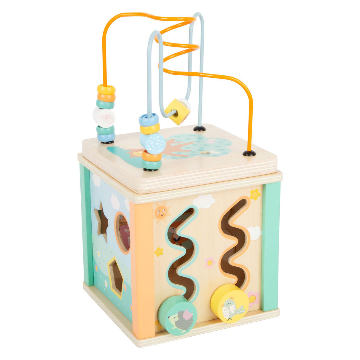 Small foot - cube d'activités en bois et spirale de motricité pastel