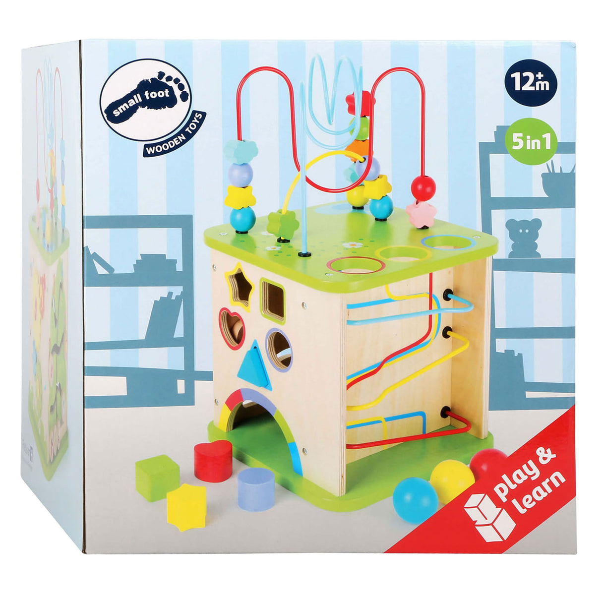 Small foot - cube d'activités en bois avec piste en marbre, 8 pièces.