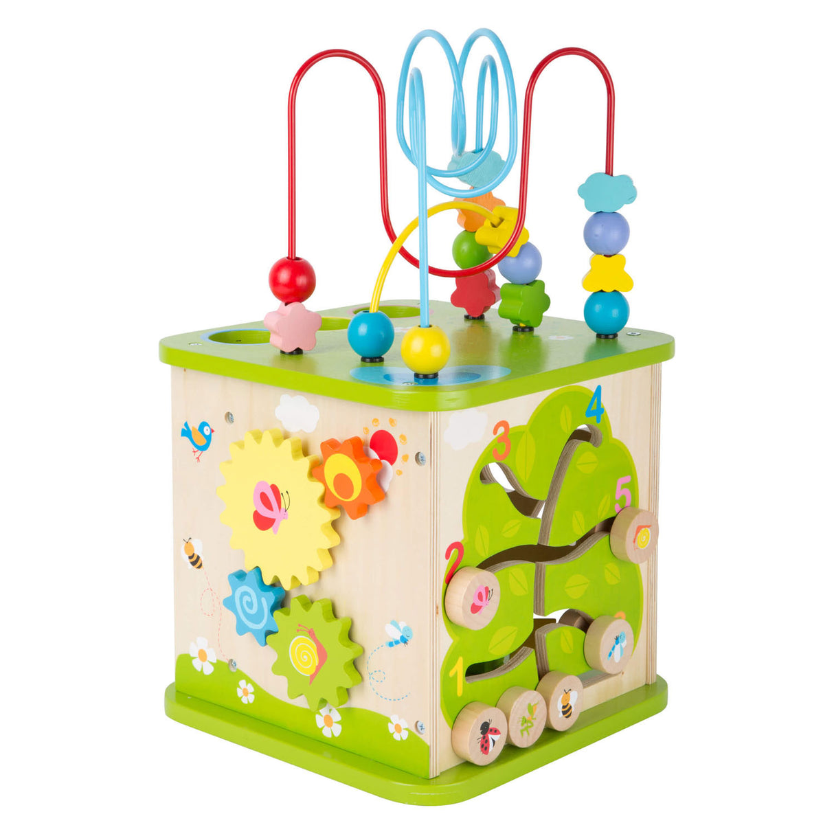 Small foot - cube d'activités en bois avec piste en marbre, 8 pièces.