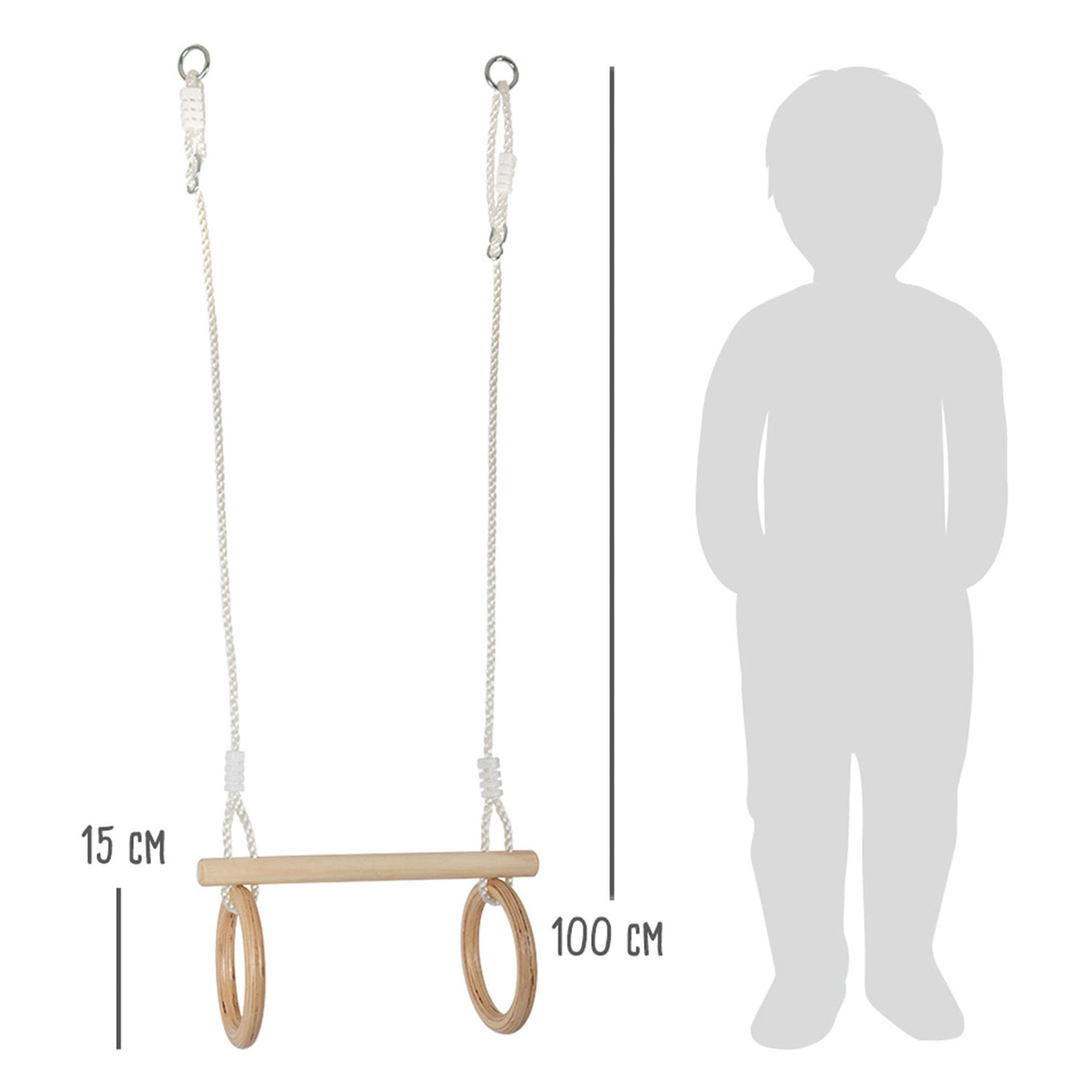 Petit pied - trapèze en bois avec anneaux de gymnastique, 100 cm