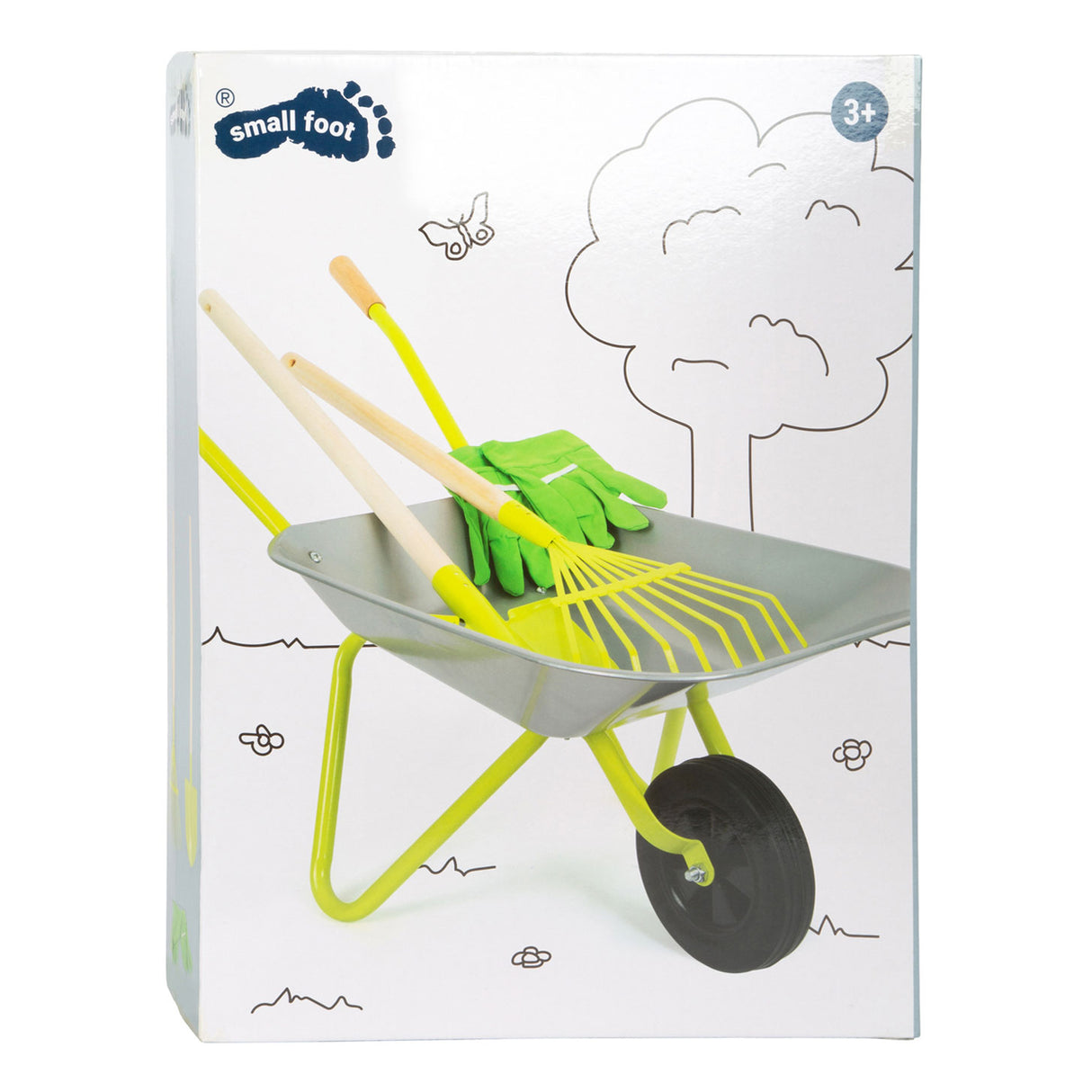 Petit pied - brouette métallique avec outils de jardin, 5dlg.