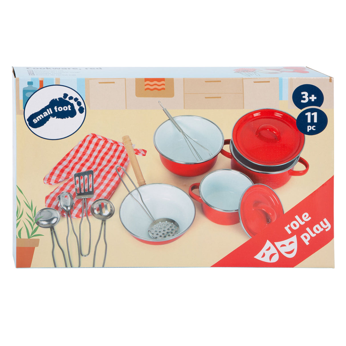 Small foot - ensemble de casseroles et ustensiles de cuisine rouge, 11 pièces.