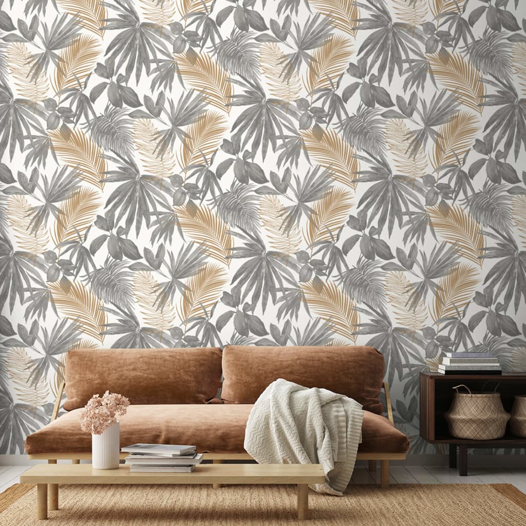 Papin mural néerlandais Fond d'écran Wild Palms gris et beige