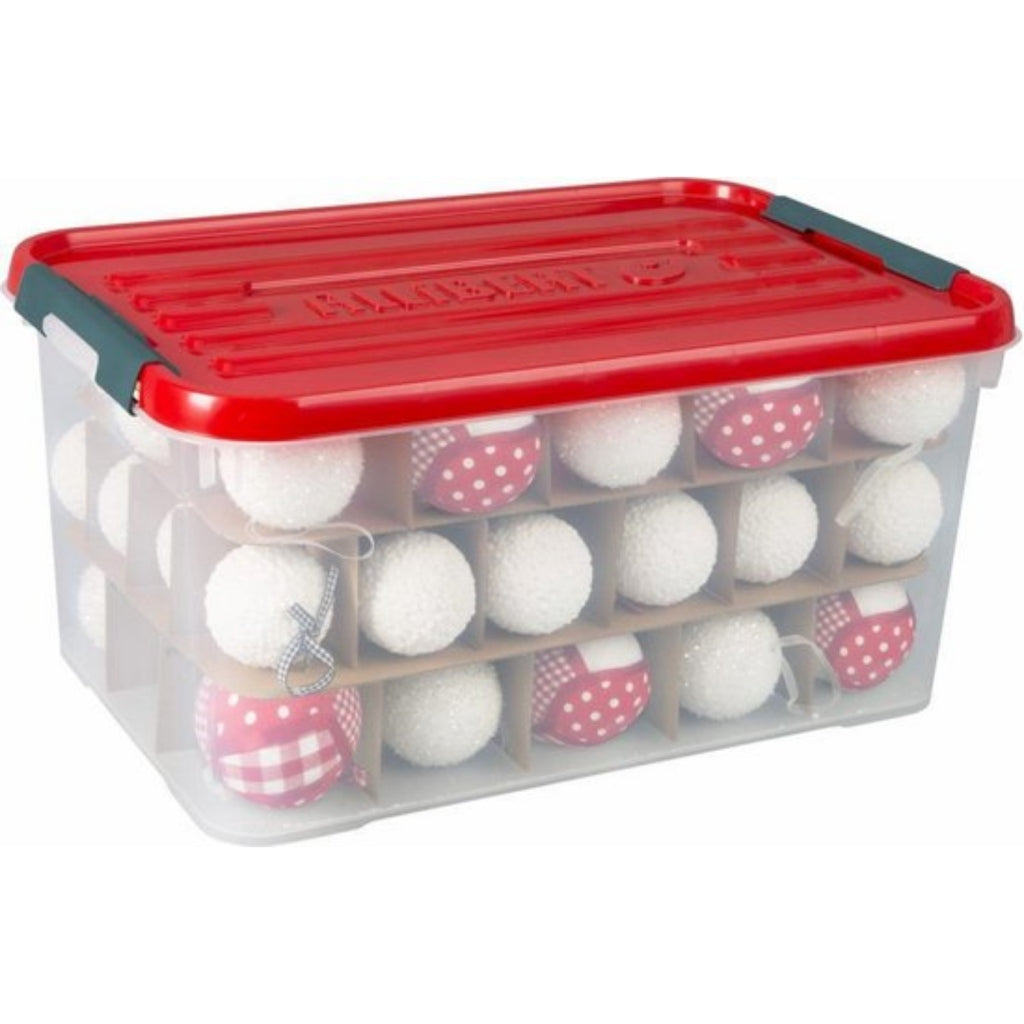Curver Curver Boîte de Rangement Noël 50L avec Intermédiaire Carton Rouge Transparent