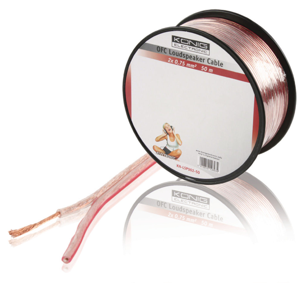 K ouml;nig König KN-LSP02R-50 Câble haut-parleur en rouleau 2x 0,75 Mm² 50,0 M Transparent