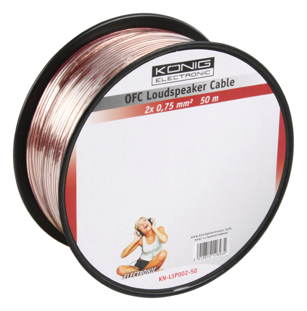 K ouml;nig König KN-LSP02R-50 Câble haut-parleur en rouleau 2x 0,75 Mm² 50,0 M Transparent