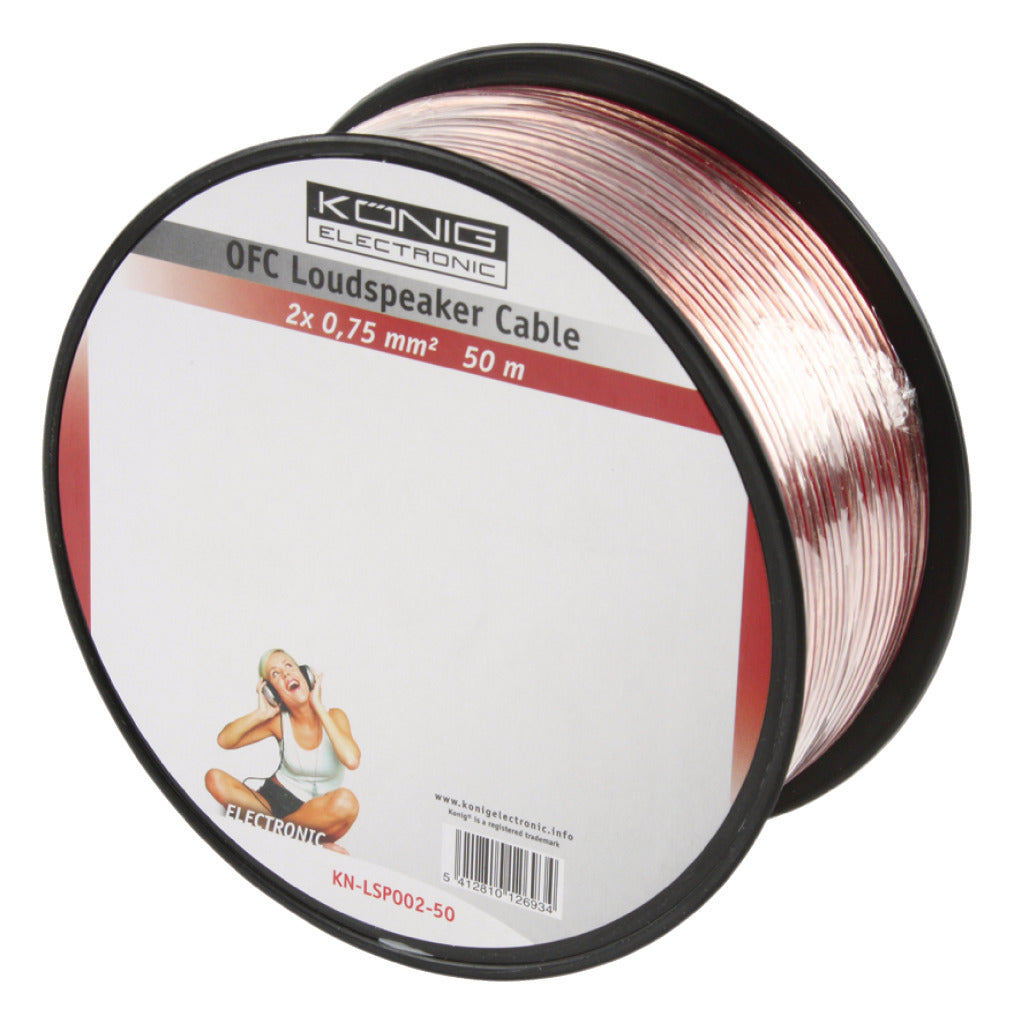 K ouml;nig König KN-LSP02R-50 Câble haut-parleur en rouleau 2x 0,75 Mm² 50,0 M Transparent
