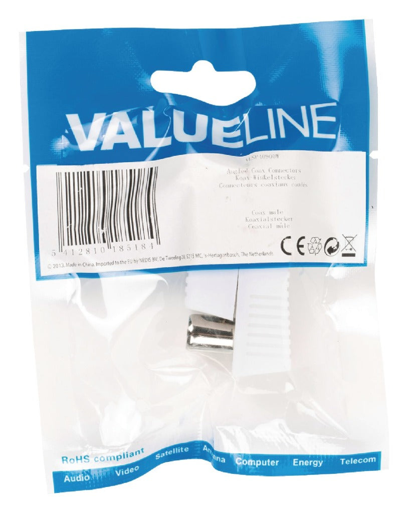 Valueline vlsp40900w connecteurs coaxiaux coudés coax mâle blanc