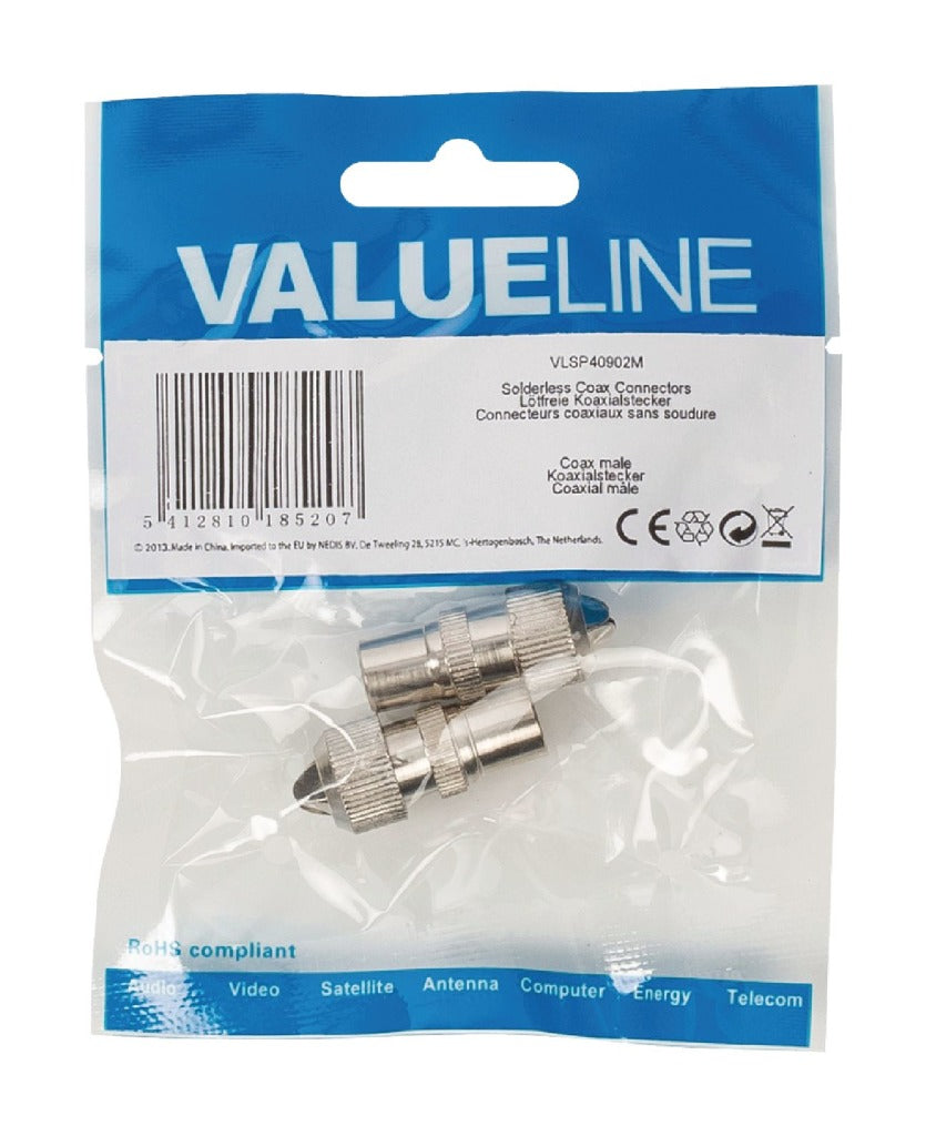 Valueline vlsp40902m connecteurs coaxiaux non soudés coax mâle métal