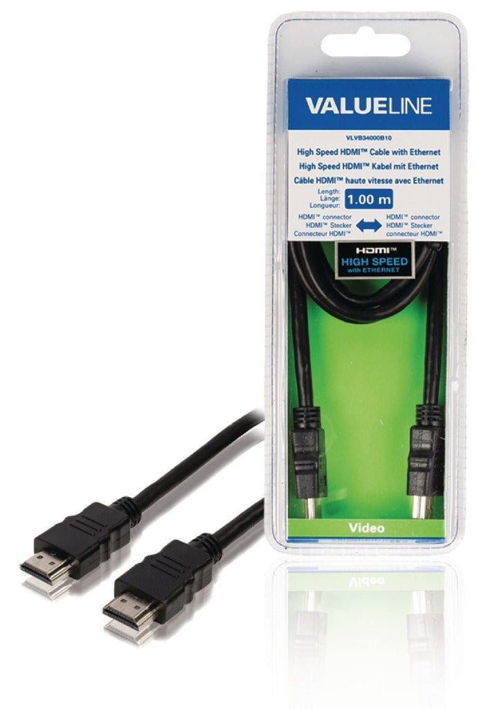 Valueline VLVB34000B10 câble HDMI haut débit avec connecteur Ethernet HDMI - connecteur HDMI 1,00 m noir
