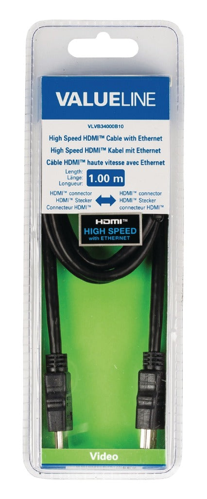 Valueline VLVB34000B10 câble HDMI haut débit avec connecteur Ethernet HDMI - connecteur HDMI 1,00 m noir