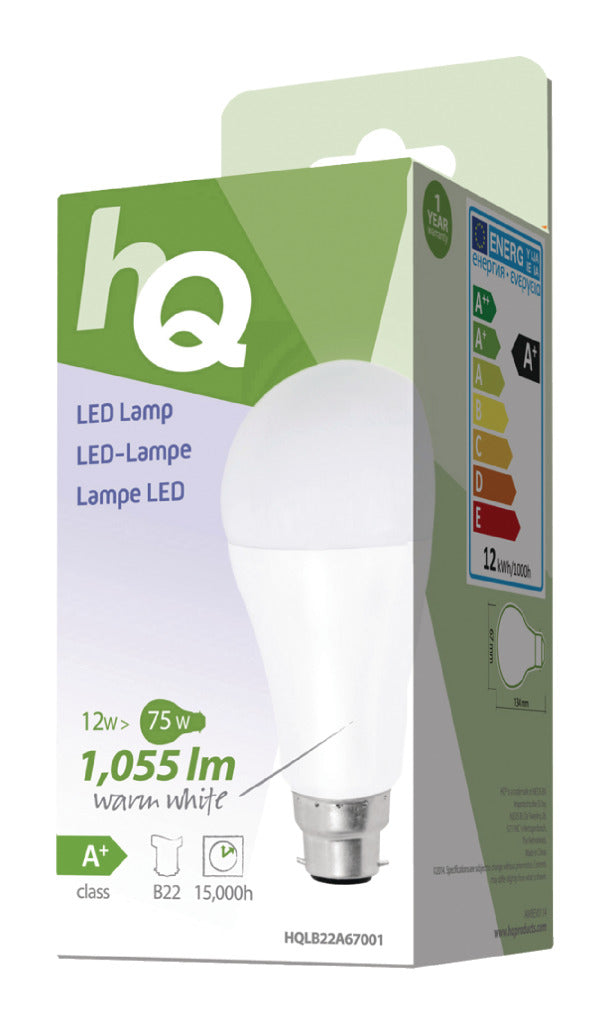 HQ LB22A67001 Ampoule LED A67 B22 12 W (75 W)