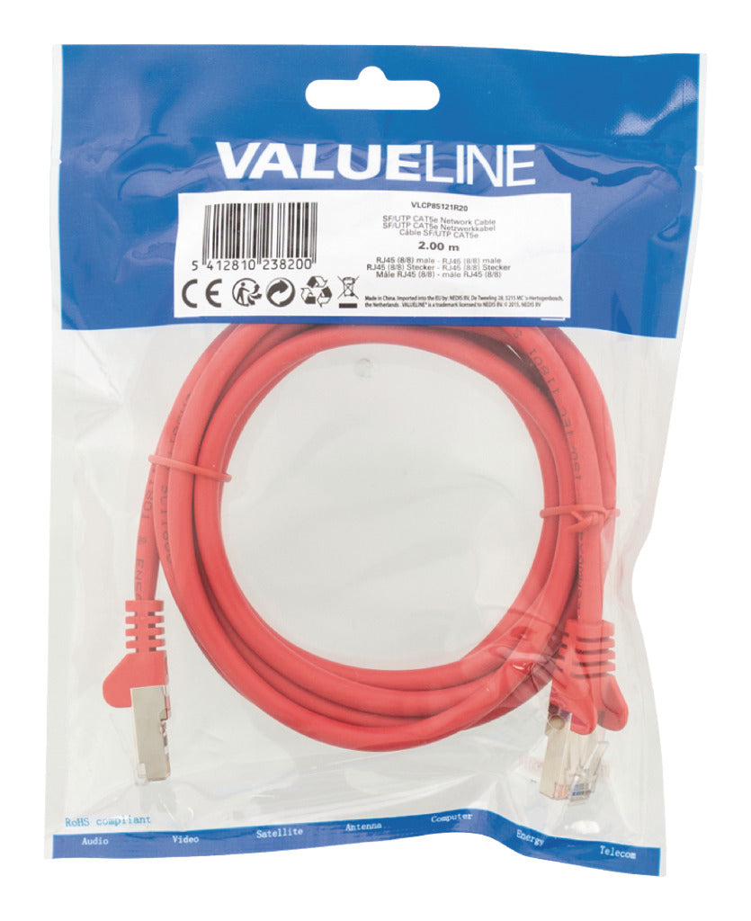 Valueline Valueline VLCP85121R20 Cat5e SF utp Câble réseau Rj45 (8 8) Mâle Rj45 (8 8) Mâle 2,00 M Rouge