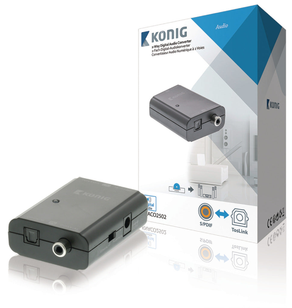 K ouml;nig König KNACO2502 Convertisseur audio numérique 1x Toslink femelle + 1x S PDIF (RCA) femelle 1x Toslink femelle + 1x SPDIF (RCA) femelle gris foncé