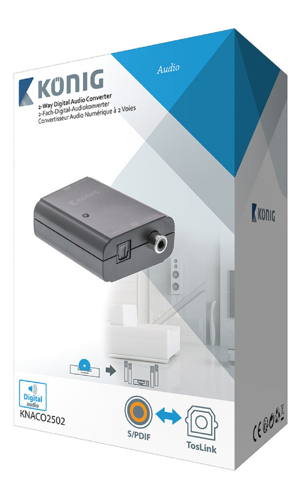 K ouml;nig König KNACO2502 Convertisseur audio numérique 1x Toslink femelle + 1x S PDIF (RCA) femelle 1x Toslink femelle + 1x SPDIF (RCA) femelle gris foncé